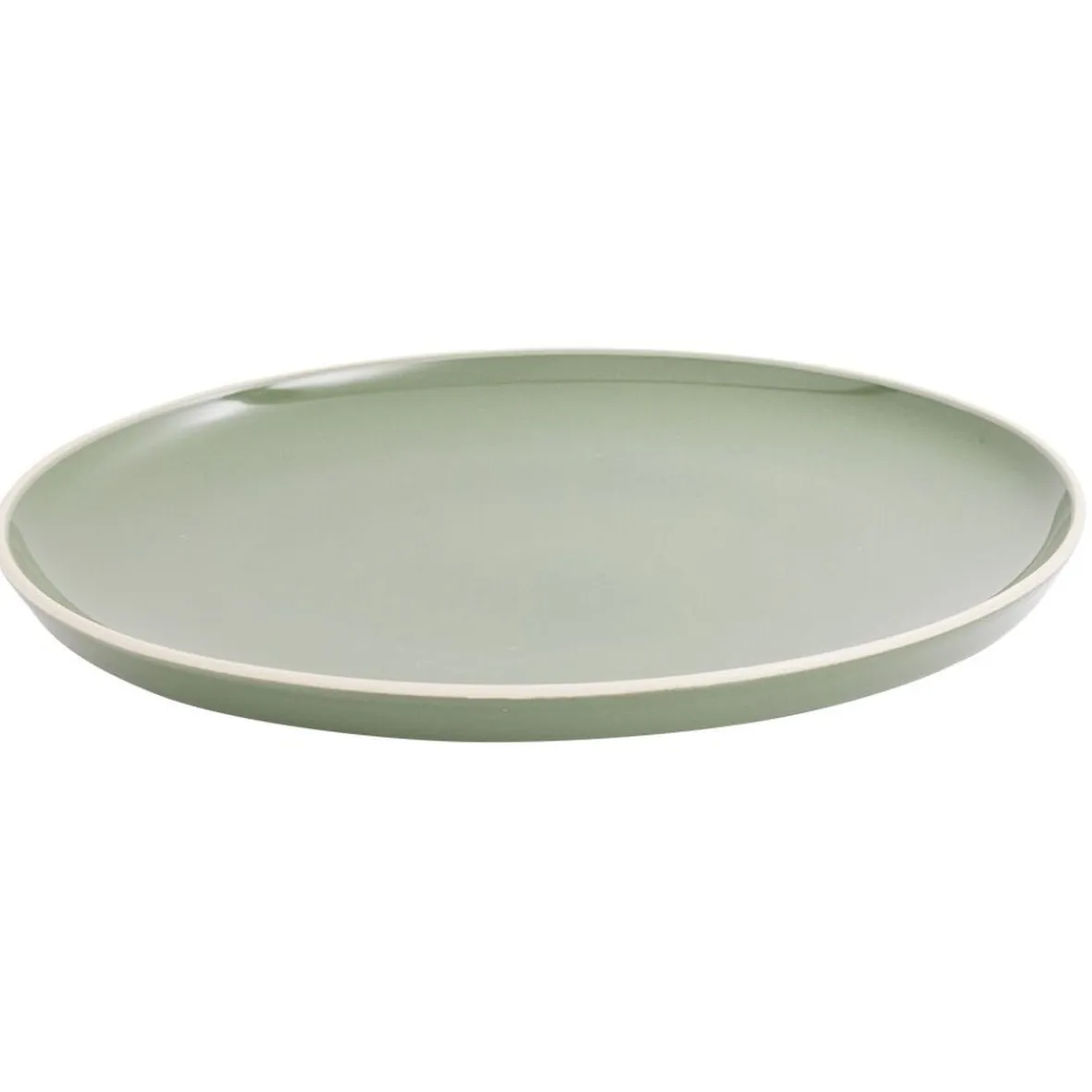 Gifi Assiette plate faïence vert avec liseré crème| Vaisselle Et Accessoires De Table