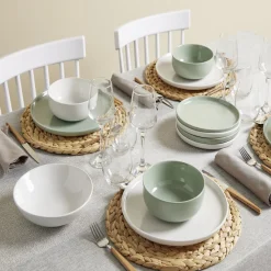 Vaisselle Et Accessoires De Table<Gifi Assiette plate Oslo en grès vert Ø27cm