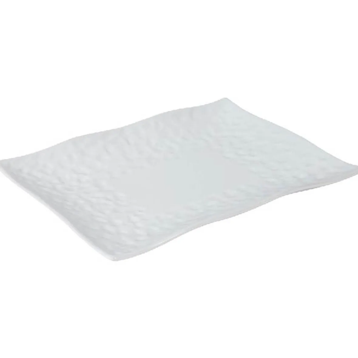 Gifi Assiette plate rectangulaire bord ondulé martelé porcelaine blanc| Vaisselle Et Accessoires De Table