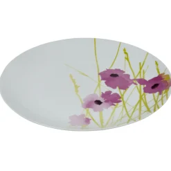 Gifi Assiette plate ronde blanche motif pavot violet| Vaisselle Et Accessoires De Table