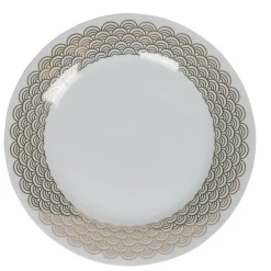 Gifi Assiette plate ronde blanche bordure dorée vague seigaiha| Vaisselle Et Accessoires De Table