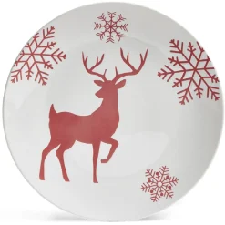 Gifi Assiette plate ronde Ø27cm motif cerf flocon blanc et rose| Vaisselle Et Accessoires De Table