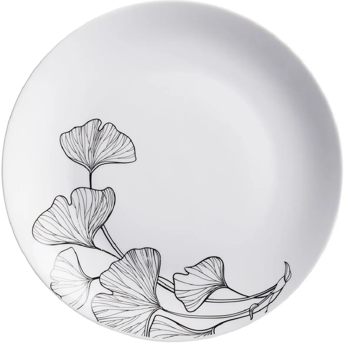 Gifi Assiette plate ronde décor fleur blanc noir| Vaisselle Et Accessoires De Table