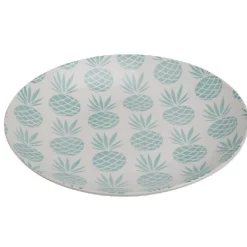 Gifi Assiette plate ronde en faïence motif ananas blanc et bleu| Vaisselle Et Accessoires De Table