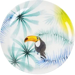 Gifi Assiette plate ronde en verre motif toucan exotique| Vaisselle Et Accessoires De Table
