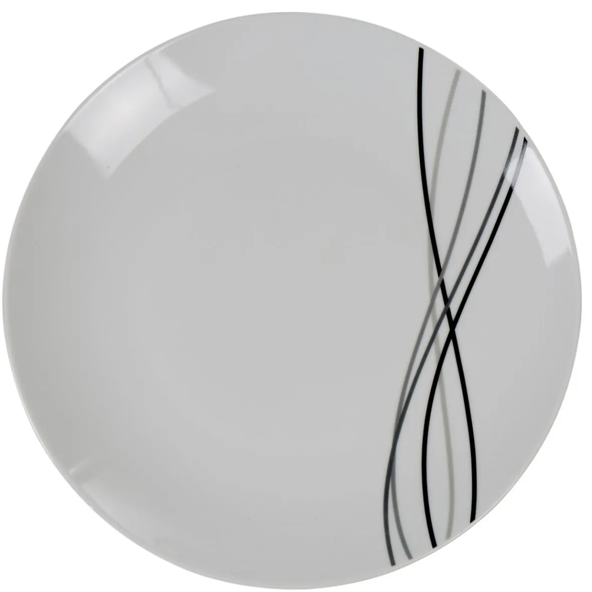 Gifi Assiette plate ronde Line blanche lignes gris noir| Vaisselle Et Accessoires De Table