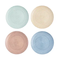 Gifi Assiette plate ronde motif géométrique 4 couleurs x4| Vaisselle Et Accessoires De Table