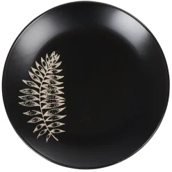 Gifi Assiette plate ronde noire motif plante blanche embossé| Vaisselle Et Accessoires De Table