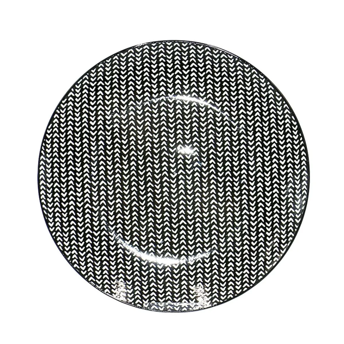 Gifi Assiette plate ronde noire à motif chevron blanc| Vaisselle Et Accessoires De Table