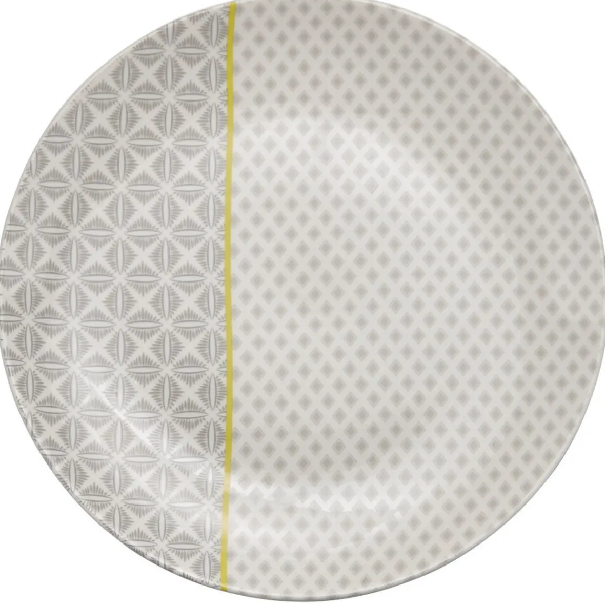 Gifi Assiette plate Zanzibar motif géométrique blanc et gris| Vaisselle Et Accessoires De Table