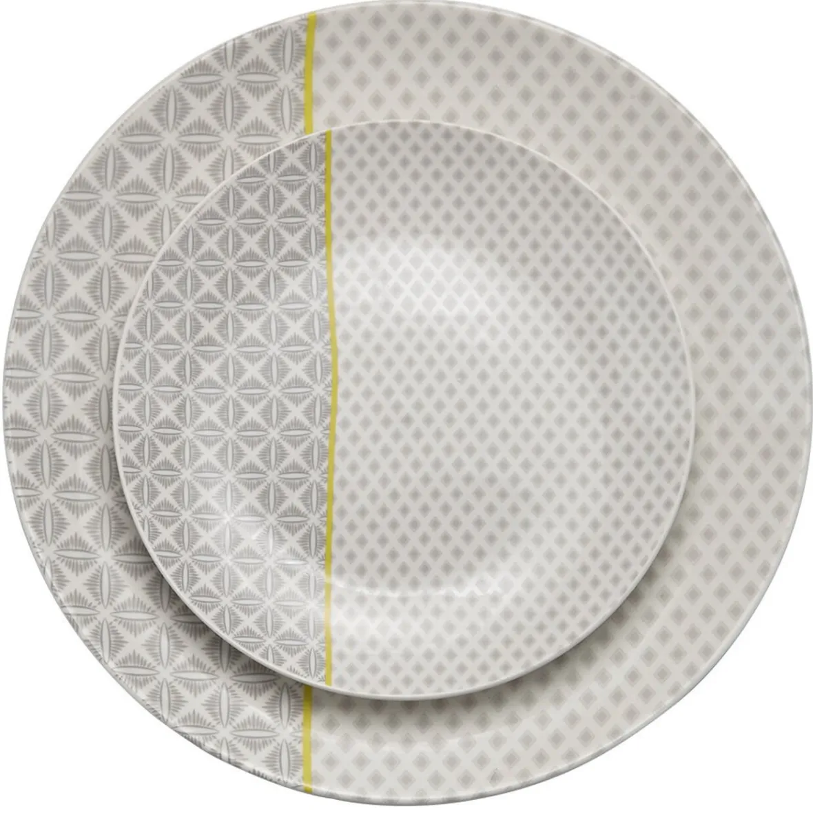 Gifi Assiette plate Zanzibar motif géométrique blanc et gris| Vaisselle Et Accessoires De Table