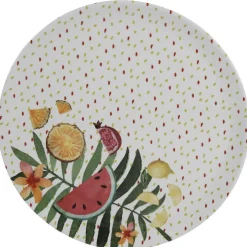 Gifi Assiette ronde motifs fruits exotiques et feuille de palmier| Vaisselle Et Accessoires De Table