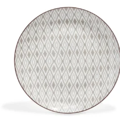 Gifi Assiette ronde plate décor gris avec liseré rouge| Vaisselle Et Accessoires De Table
