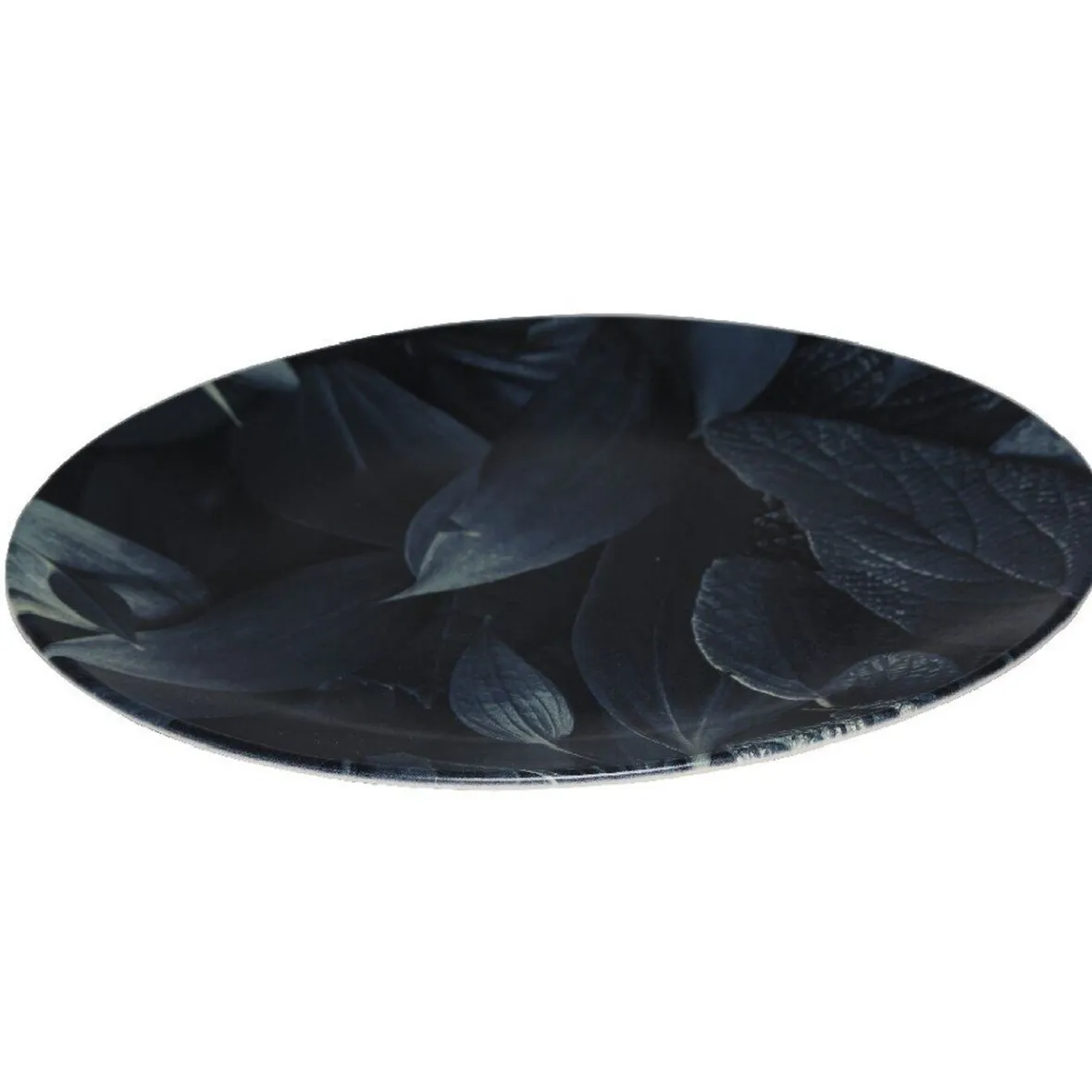 Gifi Assiette ronde plate décor feuillage vert noir| Vaisselle Et Accessoires De Table