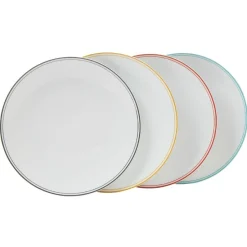 Gifi Assiette ronde plate porcelaine blanc avec bord coloré x4| Vaisselle Et Accessoires De Table