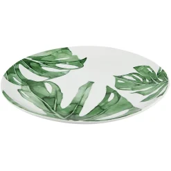 Gifi Assiette ronde plate porcelaine design feuille jungle| Vaisselle Et Accessoires De Table