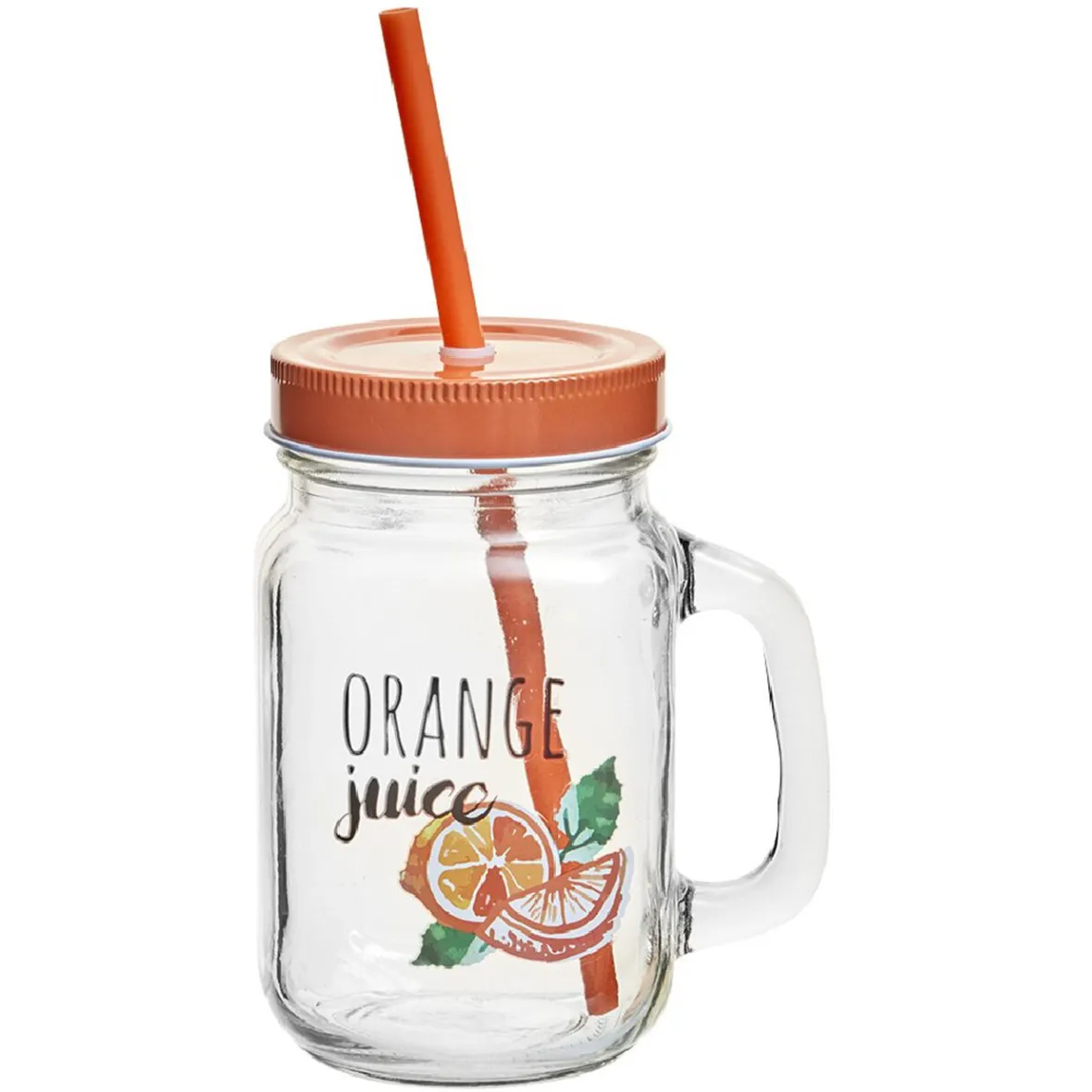 Gifi Bocal à anse avec paille décor orange| Vaisselle Et Accessoires De Table