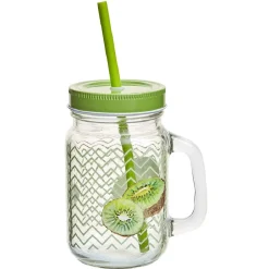 Gifi Bocal à anse avec paille décor kiwi| Vaisselle Et Accessoires De Table