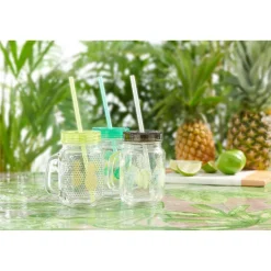 Vaisselle Et Accessoires De Table<Gifi Bocal à anse avec paille motif exotique