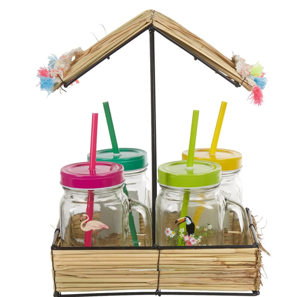 Vaisselle Et Accessoires De Table<Gifi Bocal à paille et couvercle style tropical avec support x4