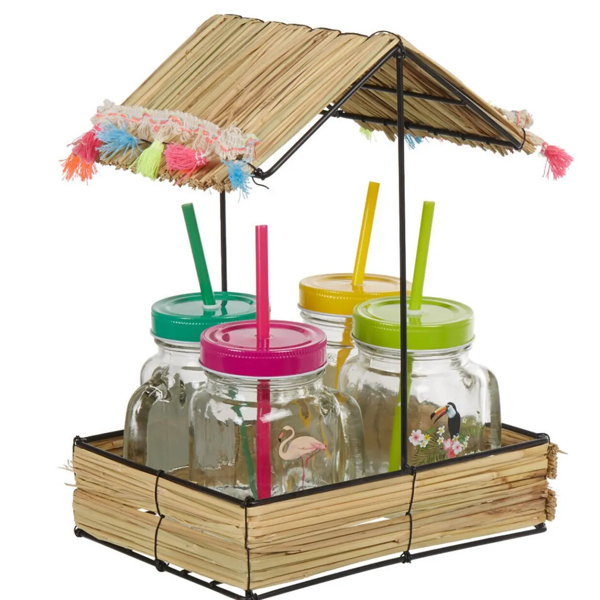 Vaisselle Et Accessoires De Table<Gifi Bocal à paille et couvercle style tropical avec support x4