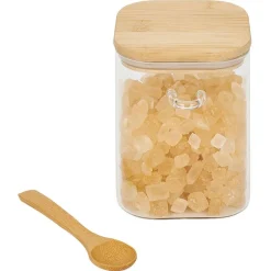Conservation Alimentaire<Gifi Bocal en verre transparent 850ml avec couvercle et cuillère en bambou
