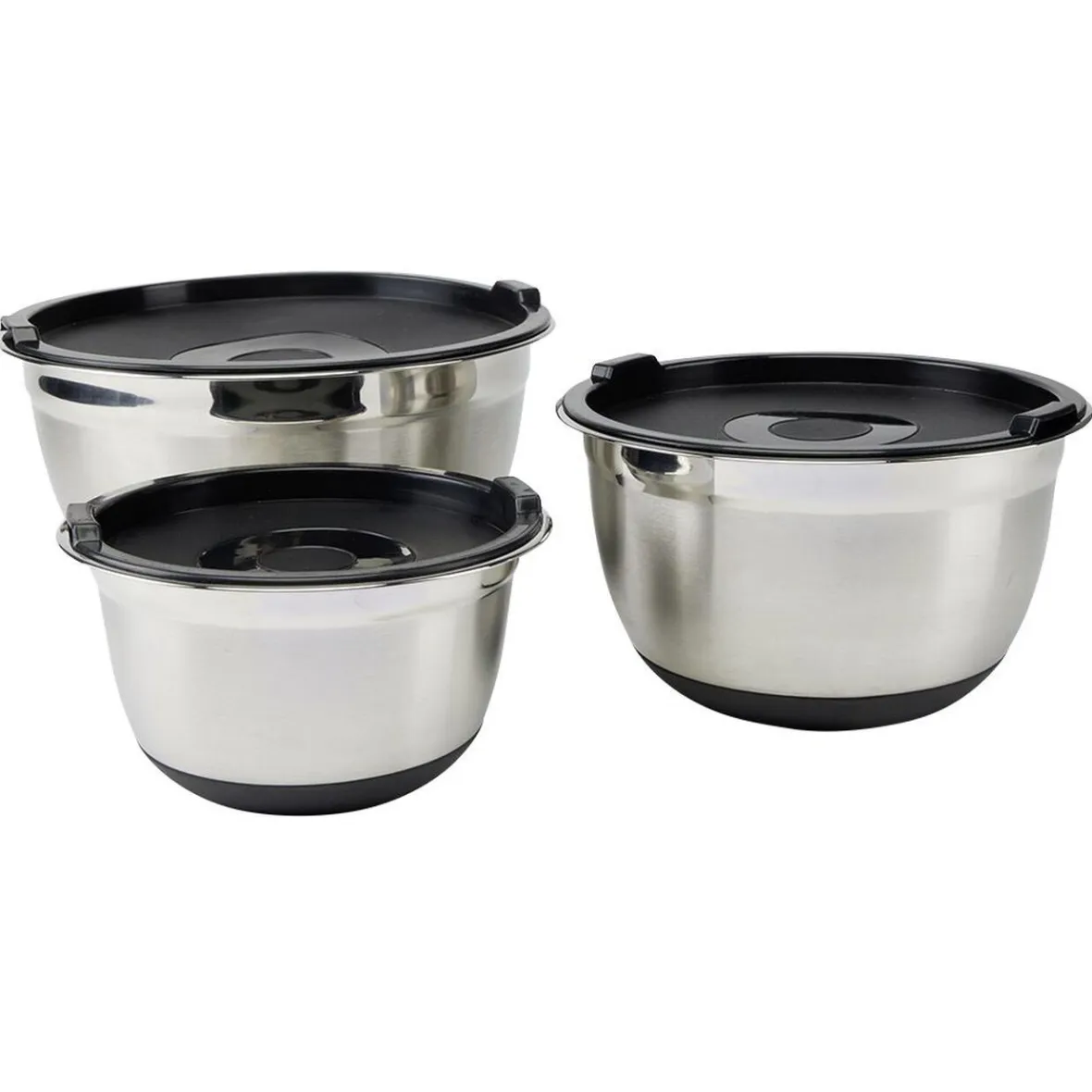 Gifi Bol à mixer inox avec couvercle et anse antidérapante silicone noir x3| Vaisselle Et Accessoires De Table