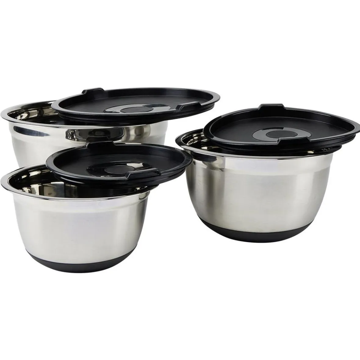 Gifi Bol à mixer inox avec couvercle et anse antidérapante silicone noir x3| Vaisselle Et Accessoires De Table