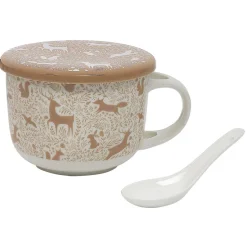 Gifi Bol à soupe avec couvercle et cuillère en porcelaine| Vaisselle Et Accessoires De Table