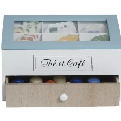 Gifi Boîte à dosettes Thé et Café blanc naturel et bleu| Vaisselle Et Accessoires De Table