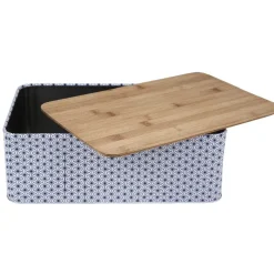 Gifi Boîte à pain métal design géométrique et couvercle bambou| Vaisselle Et Accessoires De Table
