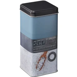 Conservation Alimentaire<Gifi Boîte à sel carrée en métal décorée bleu gris