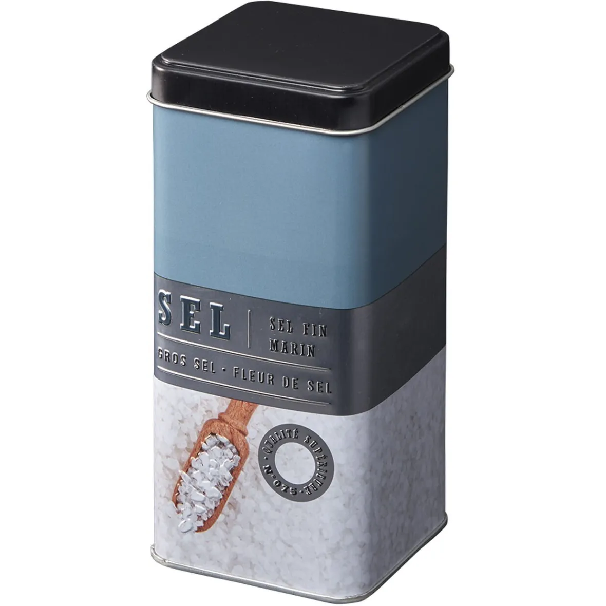 Conservation Alimentaire<Gifi Boîte à sel carrée en métal décorée bleu gris