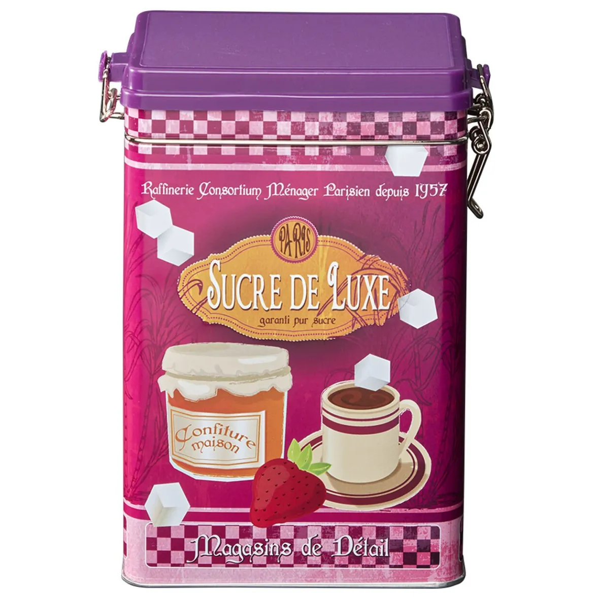 Conservation Alimentaire<Gifi Boîte à sucre en métal design vintage luxe rose fuchsia