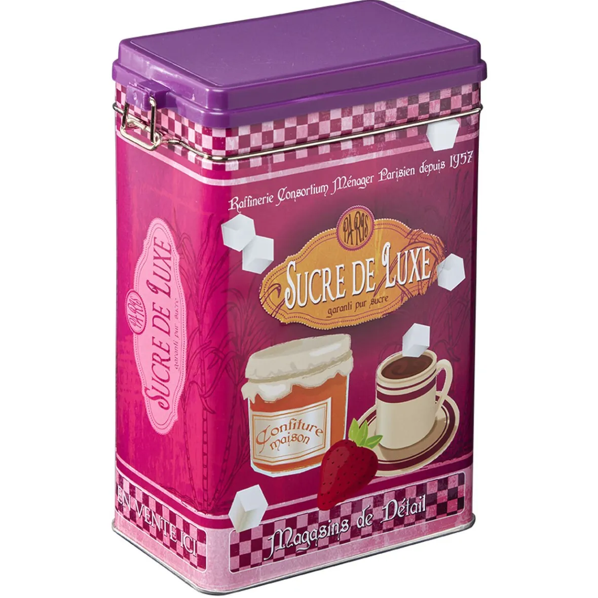 Conservation Alimentaire<Gifi Boîte à sucre en métal design vintage luxe rose fuchsia
