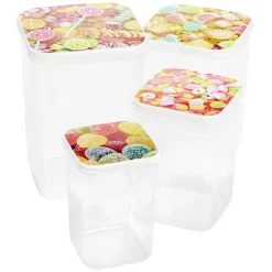 Gifi Boîte alimentaire transparent couvercle imprimé x4| Vaisselle Et Accessoires De Table