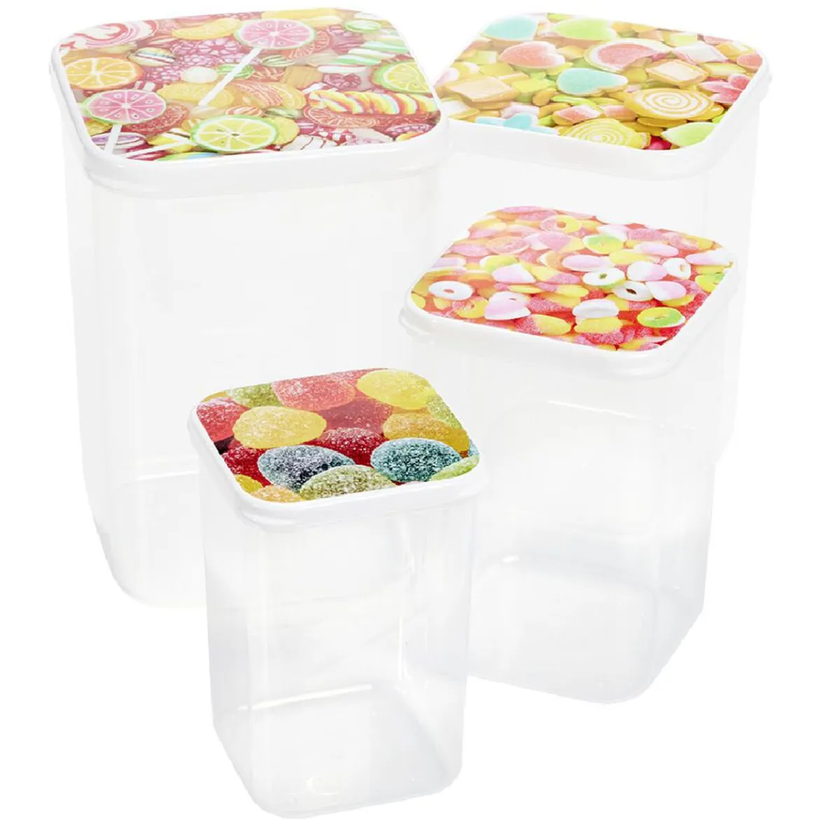 Gifi Boîte alimentaire transparent couvercle imprimé x4| Vaisselle Et Accessoires De Table
