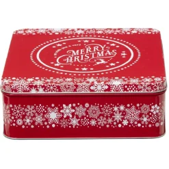 Gifi Boîte de Noël carré vintage métal Merry Christmas rouge| Vaisselle Et Accessoires De Table