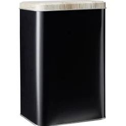 Conservation Alimentaire<Gifi Boîte rectangulaire en métal noir avec couvercle effet bois