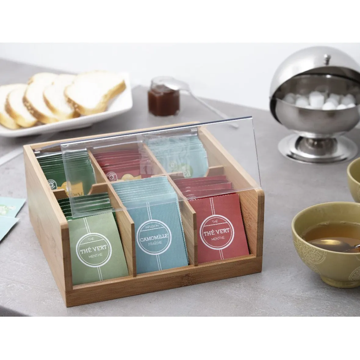 Conservation Alimentaire<Gifi Boîtes à thé en bambou avec couvercle transparent