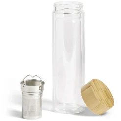 Gifi Bouteille en verre avec infuseur inox et bouchon en bambou 450ml| Vaisselle Et Accessoires De Table