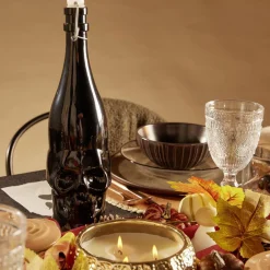 Gifi Bouteille Halloween 1L en verre forme tête de mort noire| Vaisselle Et Accessoires De Table