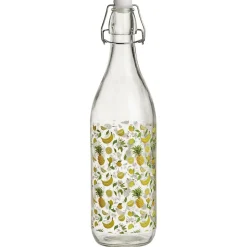 Gifi Bouteille verre motif fruit exotique jaune bouchon mécanique 1L H30cm| Vaisselle Et Accessoires De Table