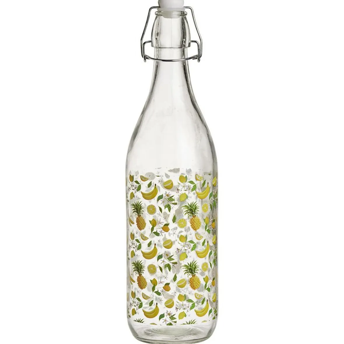 Gifi Bouteille verre motif fruit exotique jaune bouchon mécanique 1L H30cm| Vaisselle Et Accessoires De Table