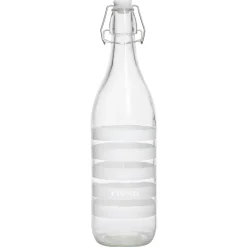 Gifi Bouteille verre rayure horizontale blanche bouchon mécanique 1L H30cm| Vaisselle Et Accessoires De Table