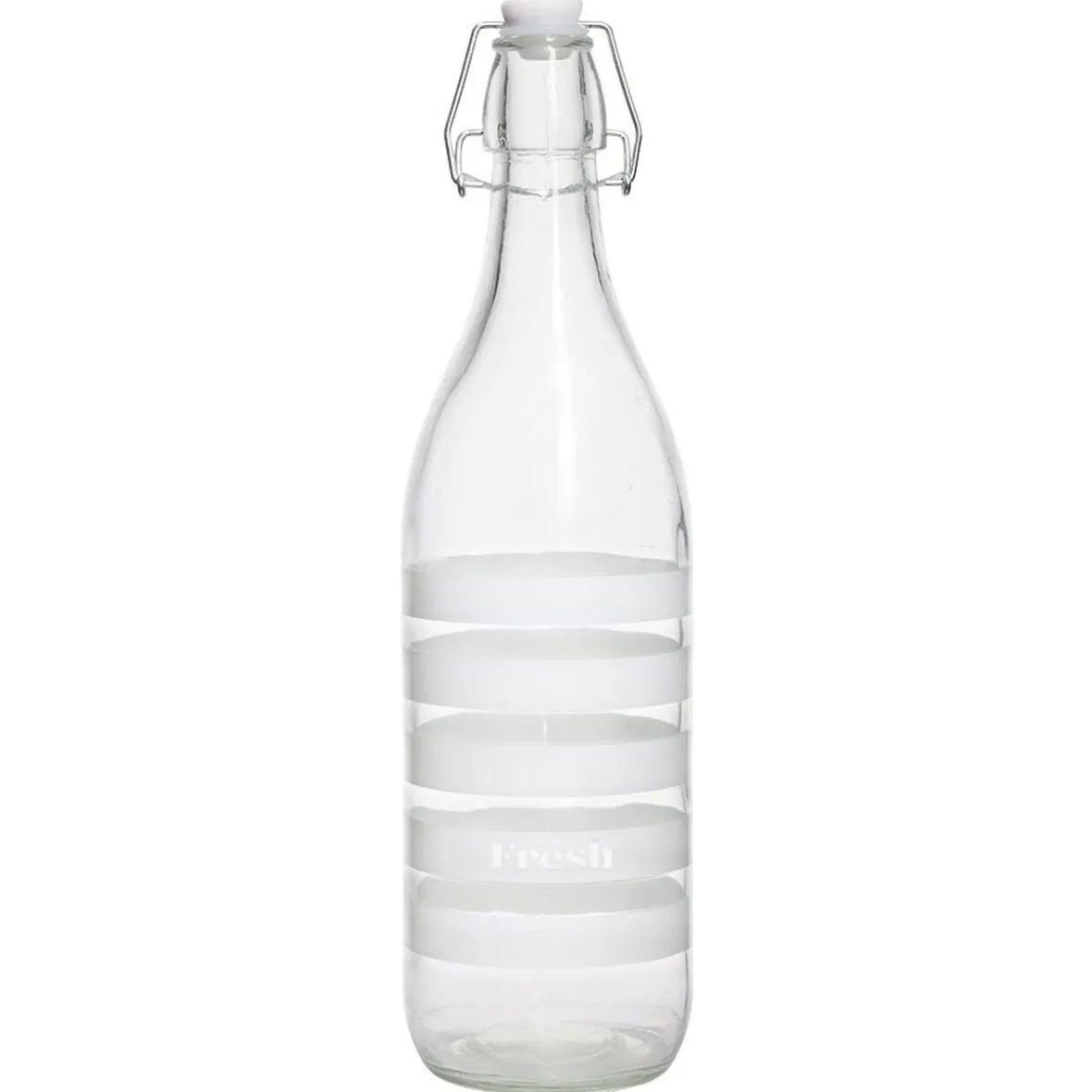 Gifi Bouteille verre rayure horizontale blanche bouchon mécanique 1L H30cm| Vaisselle Et Accessoires De Table