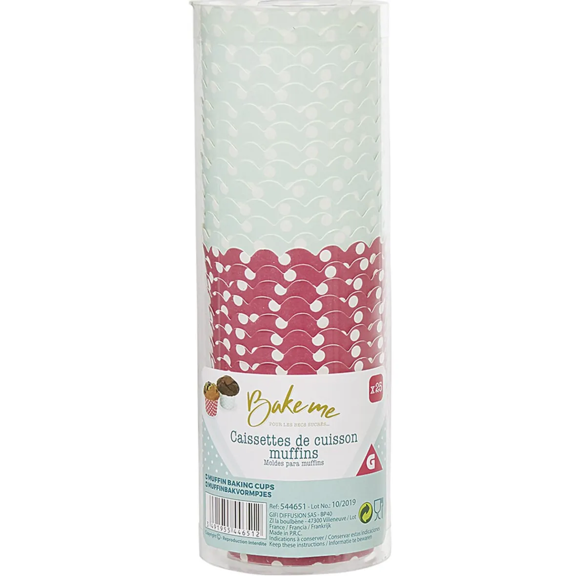 Cuisson<Gifi Caissette à muffin en carton rose vert décor pois blanc x25