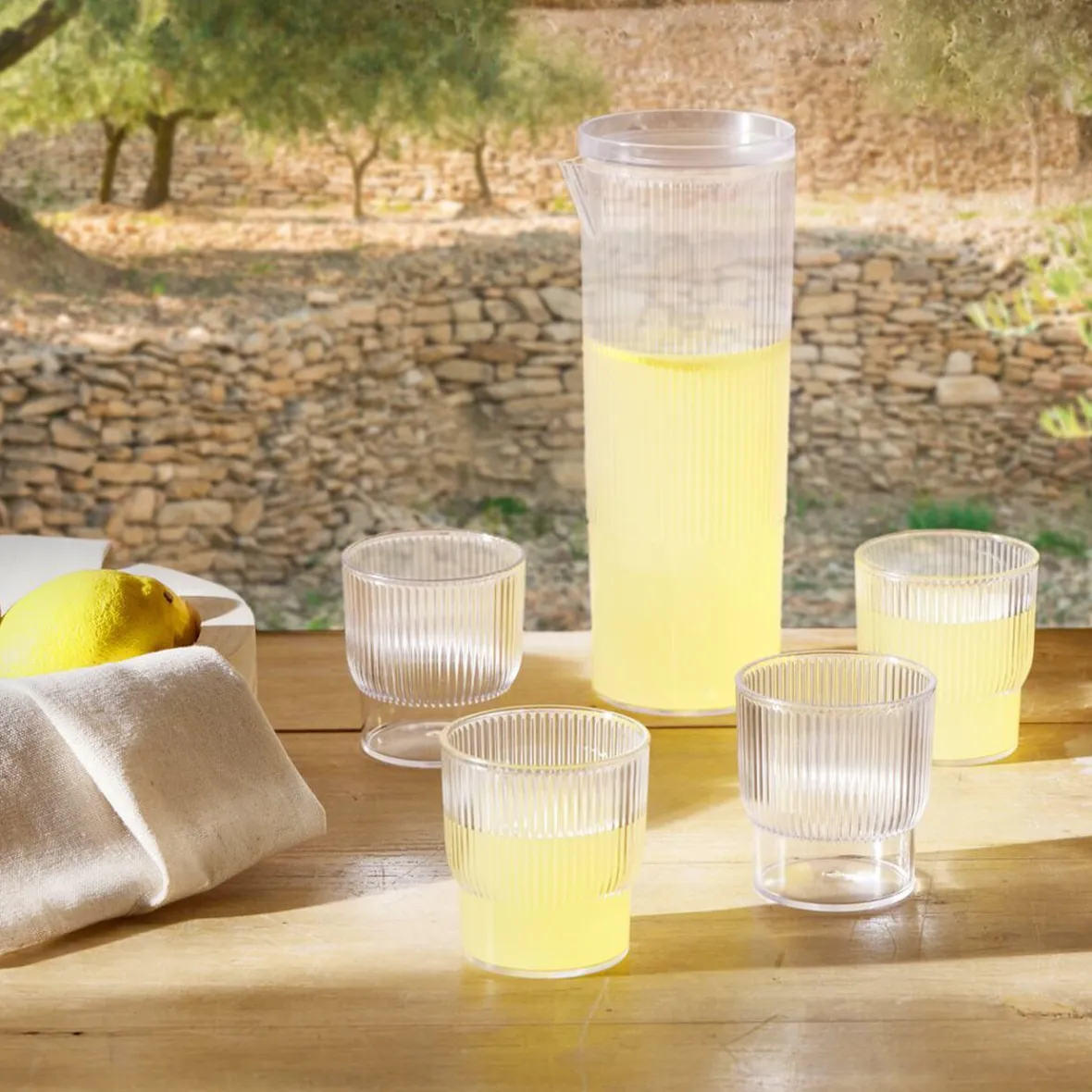 Vaisselle Et Accessoires De Table<Gifi Carafe 1,1L + 4 verres 300mL polystyrène et silicone transparent