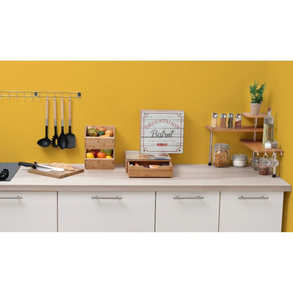 Rangement De Cuisine<Gifi Casier en bambou empilable