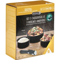 Cuisson<Gifi Casserole aluminium noir x3 avec poignée amovible x1
